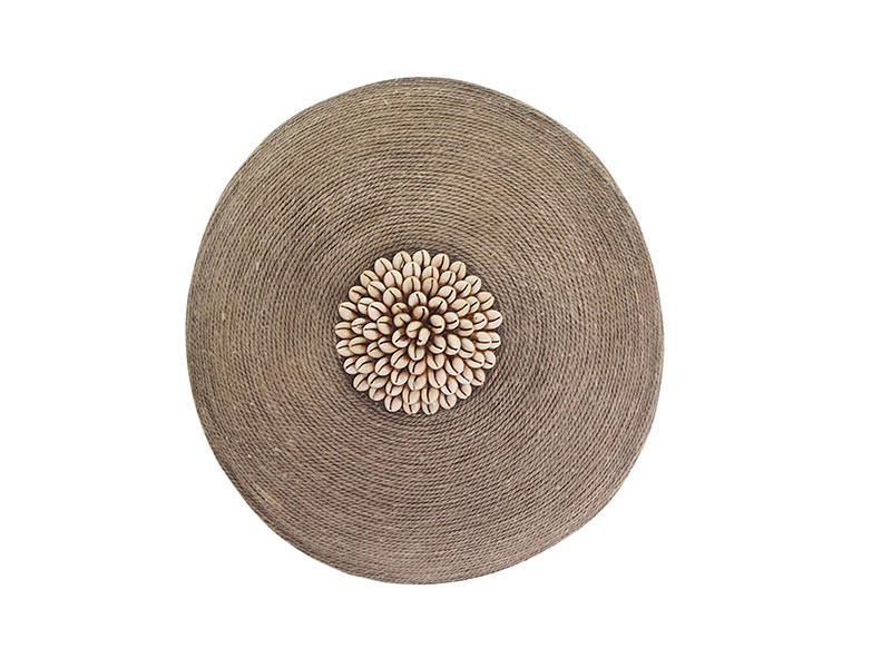 Small Beaded Shield - Manilla with Cowrie Center and Trim Small Beaded Shield - Manilla with Cowrie Center and Trim
