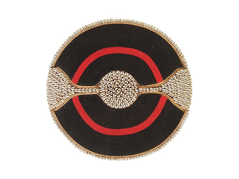 Beaded Shield - Black With Red Ring and Cowrie shell Band and Trim