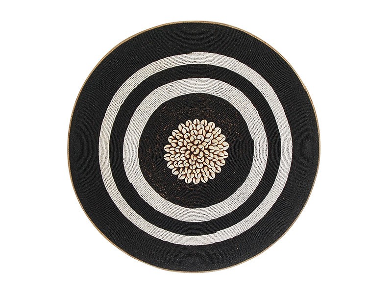 Beaded Shield - Black with White Rings and Cowrie Center