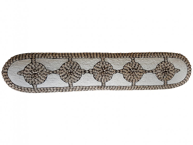 Oblong Beaded Shield with White Beads and Cowrie Shell Details