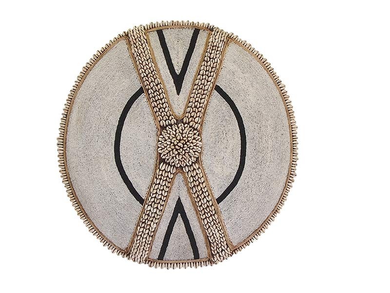 Beaded Shield - White with Black and Cowrie Cross