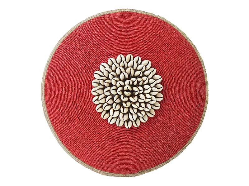 Small Beaded Shield - Red with Cowrie Center