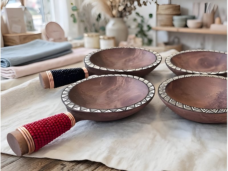 Beaded Wooden Snack Bowl