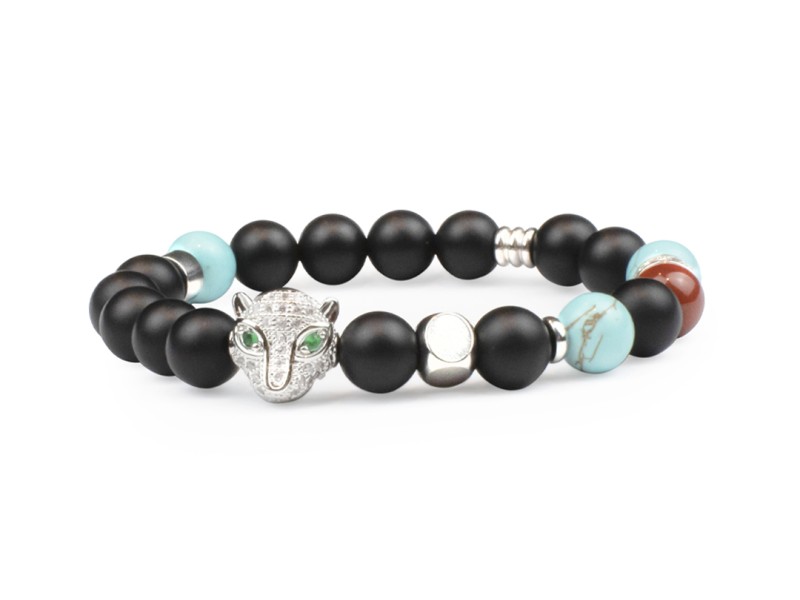 Black agate bracelet - leopard with turquoise