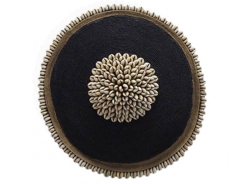 Small Beaded Shield - Black with Cowrie Center and Trim