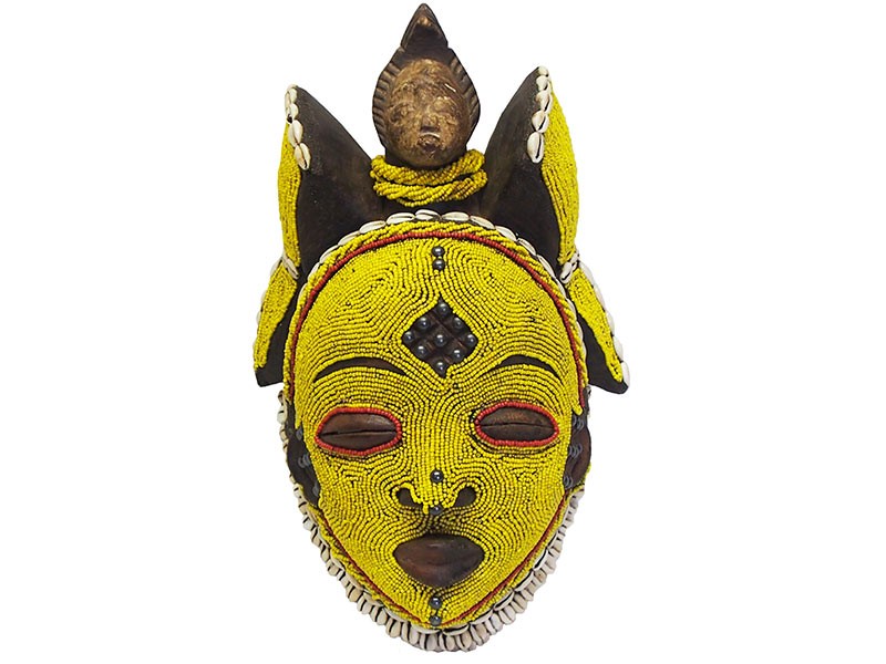 Bamileke Yellow Beaded Mask - Small