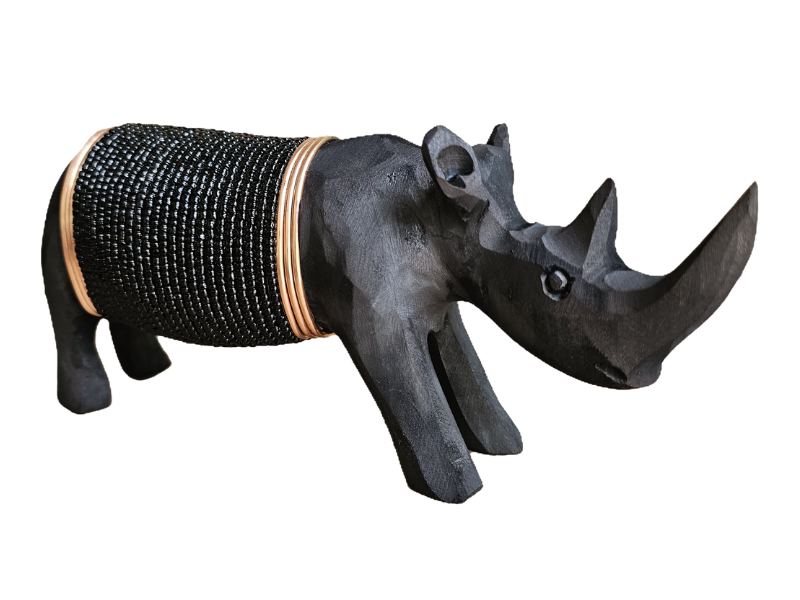 Small Black Rhino with Black beads