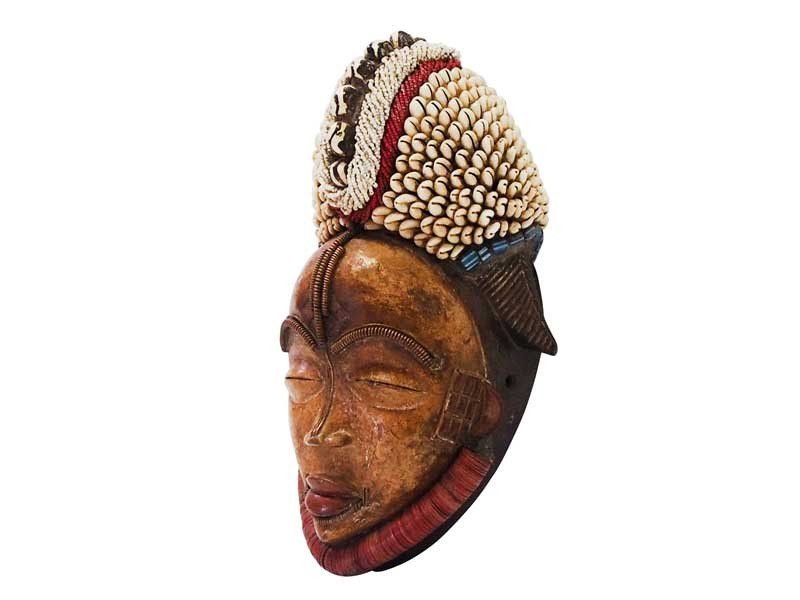 Beaded Punu Mask -  Red and White