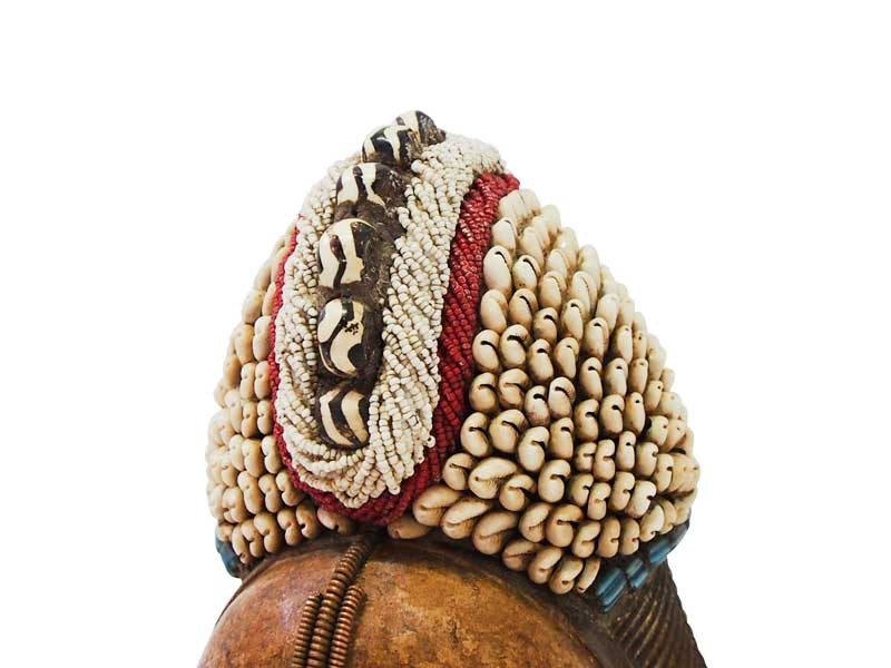 Beaded Punu Mask - Red and White