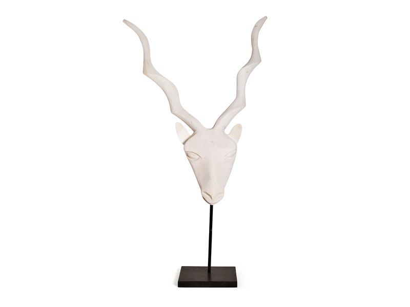 White washed kudu head - black stand