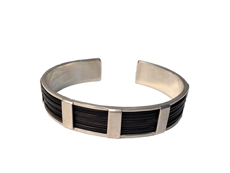 African Creative :: Gents 15mm Silver And Elephant Hair Bangle